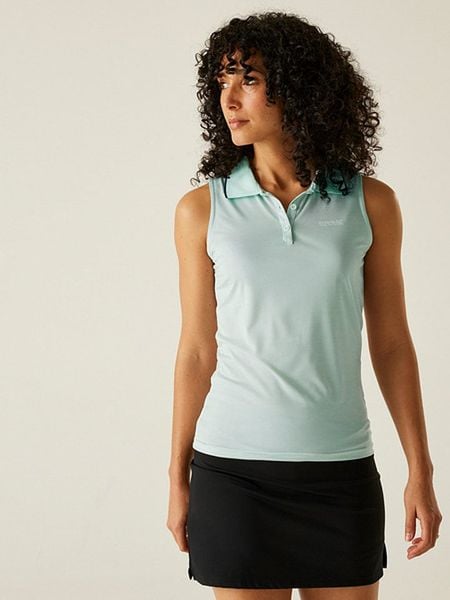 Regatta Funkcyjny top polo "Tima II" w kolorze turkusowym rozmiar: 34. Niebieskie topy Regatta, bez wzorów, z materiału, bez kołnierzyka, bez ramiączek. Za 37.21 zł.