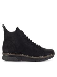 Rieker Trzewiki 73333-00 Czarny. Czarne botki Rieker, bez wzorów, z materiału, bez obcasa, na płaskiej podeszwie, bez zapięcia. Za 251.99 zł.