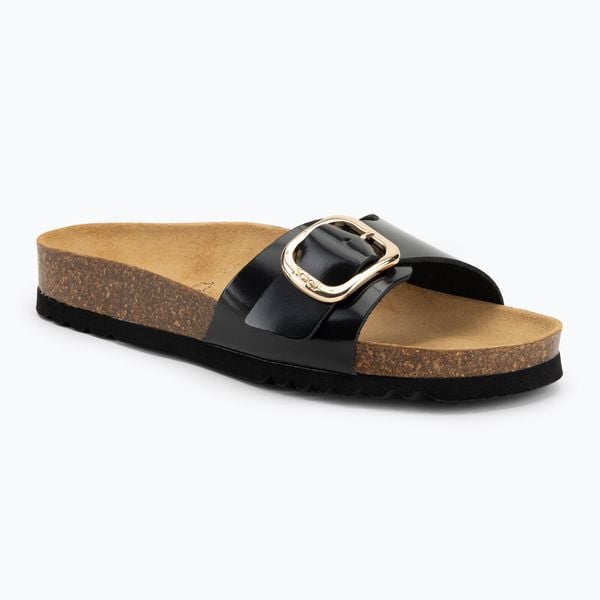 Klapki damskie Scholl Kathleen Printed Leather. Czarne klapki Scholl, bez wzorów, z materiału, bez obcasa, bez zapięcia. Za 249.99 zł.