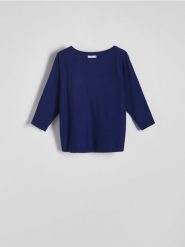 Gładki sweter z wiskozą - niebieski. Niebieskie bluzki Reserved, l, bez wzorów, z dzianiny, bez ramiączek. Za 79.99 zł.