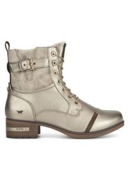 Mustang Trzewiki 1229-606 Złoty. Żółte botki Mustang, bez wzorów, z materiału, bez obcasa, na płaskiej podeszwie, bez zapięcia. Za 279.99 zł.