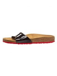 Birkenstock Klapki "Madrid" w kolorze czarno-czerwonym rozmiar: 43. Czarne klapki Birkenstock, bez wzorów, klasyczne, z otwartym noskiem, bez obcasa, bez zapięcia. Za 131.12 zł.