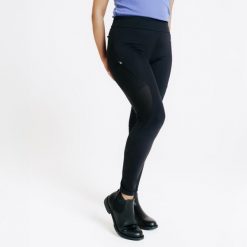 Legginsy jeździeckie damskie full grip letnie - czarne. Czarne legginsy FOUGANZA, bez wzorów, z materiału, długie. Za 129.99 zł.
