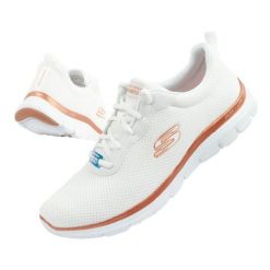 Buty Skechers Flex Appeal 4.0 Brillant View 149303/WTRG białe. Białe buty treningowe bez wzorów, z materiału, bez zapięcia. Za 354.63 zł.