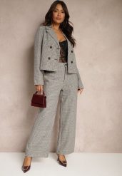 Czarno-Beżowe Spodnie z Wiskozą High Waist o Szerokim Kroju w Pepitkę Enithra. Czarne jeansy Renee, bez wzorów, z jeansu, eleganckie, z podwyższonym stanem. W wyprzedaży za 91.99 zł.