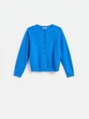 Wełniany kardigan - niebieski. Niebieskie swetry Reserved, l, bez wzorów, z wełny, bez ramiączek. Za 179.99 zł.