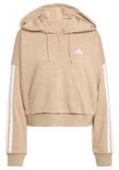 Bluza damska Essentials 3-Stripes French Terry Hoodie Quarter Zip. Brązowe bluzy z kapturem adidas, m, bez wzorów, z bawełny, z kapturem. Za 200.99 zł.