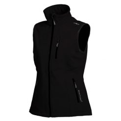 Damska kurtka softshellowa bez rękawów CMP. Czarne kurtki przejściowe sportowe CMP, bez wzorów, z softshellu, bez kaptura, trekkingowe. Za 299.90 zł.