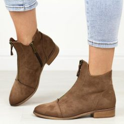 Brązowe płaskie botki damskie Potocki 12308. Brązowe botki POTOCKI, bez wzorów, ze skóry, eleganckie, bez obcasa, na obcasie, bez zapięcia. Za 189.00 zł.