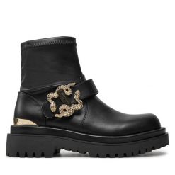Botki Just Cavalli. Czarne botki Just Cavalli, bez wzorów, bez obcasa, na płaskiej podeszwie, bez zapięcia. Za 569.99 zł.