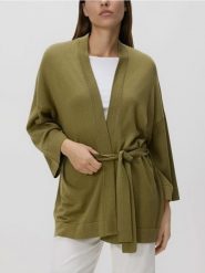 Sweter kimono - oliwkowy. Zielone swetry Reserved, l, bez wzorów, z bawełny, bez ramiączek. Za 139.99 zł.