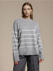 Sweter z akrylu w paski - szary. Szare swetry Sinsay, l, bez wzorów, bez ramiączek. Za 49.99 zł.