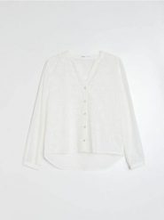 Bawełniana koszula z haftowanym wzorem - biały. Białe koszule Sinsay, l, bez wzorów, z bawełny, bez kołnierzyka, bez ramiączek. Za 49.99 zł.