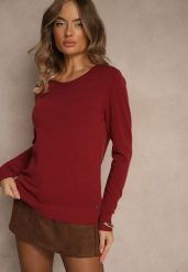 Bordowy Gładki Sweter w Minimalistycznym Stylu Tevra. Czerwone swetry Renee, l, bez wzorów, z jeansu, casualowe, bez ramiączek. Za 59.99 zł.