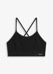 Bezszwowy biustonosz bustier z tyłem typu bokserka z kolekcji Feel Comfort. Czarne biustonosze bonprix, bez wzorów. Za 67.99 zł.