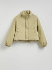 Kurtka bomber oversize z ociepleniem - oliwkowy. Zielone kurtki Reserved, l, bez wzorów, z tkaniny, bez kaptura. Za 179.99 zł.