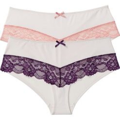 Figi "panty" (2 pary) bonprix ecru-jasny koralowy + ecru-jagodowy. Bokserki damskie marki bonprix. Za 33.98 zł.