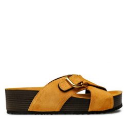 Klapki GINO ROSSI. Brązowe klapki Gino Rossi, bez wzorów, bez obcasa, bez zapięcia. Za 209.99 zł.