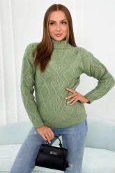 Sweter z ozdobnym splotem ciemny miętowy. Zielone swetry KESI, l, bez wzorów, z wełny, eleganckie, plus size, bez ramiączek. Za 150.97 zł.