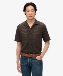 Superdry Koszula Knitted Texture w czarnym szydełkowym wzorze. Czarne koszule Superdry, l, bez wzorów, z bawełny, klasyczne, bez kołnierzyka, bez ramiączek. Za 238.00 zł.