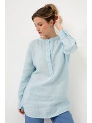 Josephine & Co Lniana tunika "Georgia" w kolorze błękitnym rozmiar: 42. Niebieskie tuniki Josephine & Co, bez wzorów, ze lnu, bez kołnierzyka, bez ramiączek. Za 230.99 zł.