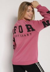 Różowa Ocieplana Bluza z Bawełną i Napisem z Tyłu Fezanda. Czerwone bluzy bez kaptura Born2be, l, bez wzorów, z bawełny, bez kaptura. Za 69.99 zł.