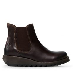 Sztyblety Fly London. Brązowe botki Fly London, bez wzorów, bez obcasa, na płaskiej podeszwie, bez zapięcia. Za 339.99 zł.
