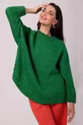Sweter Oversize z Nietoperzowym Rękawem - Szmaragdowy. Zielone swetry MOE, uniwersalny, bez wzorów, z materiału, bez ramiączek. Za 201.90 zł.