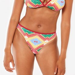 Dół kostiumu kąpielowego surfingowego damski Olaian Nina Sangria. Czerwone bikini OLAIAN, bez wzorów, z elastanu, klasyczne. Za 39.99 zł.