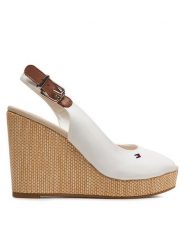 Tommy Hilfiger Sandały Iconic Elena Sling Back Wedge FW0FW04789 Écru. Sandały Tommy Hilfiger, bez wzorów, z materiału, bez obcasa, na koturnie, bez zapięcia. Za 319.99 zł.