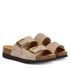 Klapki Scholl. Brązowe klapki Scholl, bez wzorów, bez obcasa, bez zapięcia. Za 389.99 zł.