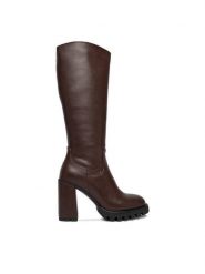 Nine West Kozaki CEO-HALA-01 Brązowy. Brązowe kozaki Nine West, bez wzorów, z materiału, bez obcasa, na słupku, bez zapięcia. Za 359.99 zł.