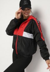 Czarno-Czerwona Streetwearowa Kurtka Wiatrówka z Kapturem i Kieszeniami Nairenne. Czarne kurtki Born2be, l, bez wzorów, z jeansu, biznesowe, z kapturem. W wyprzedaży za 55.99 zł.