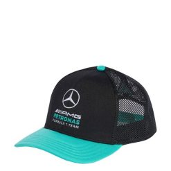 CZAPKA Z PŁASKIM DASZKIEM MERCEDES-AMG PETRONAS FORMULA 1 TEAM DNA. Czarne czapki z daszkiem adidas, bez wzorów, z elastanu, eleganckie. Za 149.00 zł.