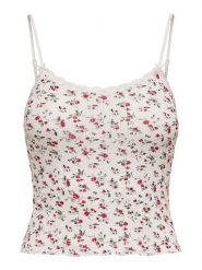 ONLY Top w kolorze biało-czerwonym rozmiar: XL. Białe topy ONLY, xl, bez wzorów, z bawełny, bez kołnierzyka, bez ramiączek. Za 30.99 zł.