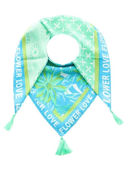 Zwillingsherz Chusta "Flower Love" w kolorze niebiesko-zielonym - 130 x 130 cm rozmiar: onesize. Niebieskie chusty Zwillingsherz, z aplikacjami, z materiału. Za 174.43 zł.