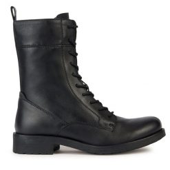 Botki Geox. Czarne botki Geox, bez wzorów, bez obcasa, na płaskiej podeszwie, bez zapięcia. Za 479.99 zł.