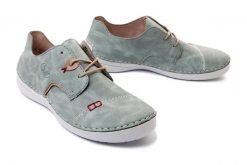 RIEKER 52528-52 green, półbuty damskie. Zielone półbuty wsuwane Rieker, bez wzorów, bez obcasa. Za 209.93 zł.