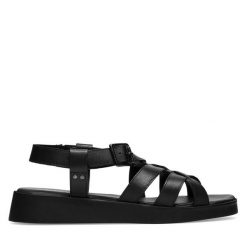 Sandały Lasocki. Czarne sandały Lasocki, bez wzorów, bez obcasa, na płaskiej podeszwie, bez zapięcia. Za 149.99 zł.