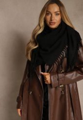 Czarny Klasyczny Szalik Zakończony Frędzlami Vetiele. Czarne szaliki i kominy Renee, bez wzorów, z jeansu, boho. Za 34.99 zł.