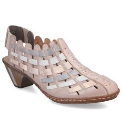 Skórzane półbuty damskie na obcasie komfortowe elastyczne kremowe Rieker 46778-64. Białe półbuty wsuwane Rieker, bez wzorów, ze skóry, bez obcasa, na obcasie. Za 349.00 zł.