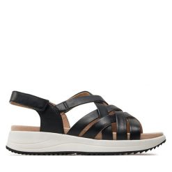 Sandały Caprice. Czarne sandały Caprice, bez wzorów, bez obcasa, na płaskiej podeszwie, bez zapięcia. Za 299.99 zł.
