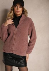 Różowa Kurtka Baranek Rozpinana Inarethia. Czerwone kurtki Renee, na zimę, xl, bez wzorów, z futra, bez kaptura. W wyprzedaży za 48.99 zł.