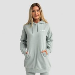 Bluza damska z kapturem długa Limitless Longline. Zielone bluzy z kapturem GYMBEAM, m, bez wzorów, z bawełny, z kapturem, na fitness i siłownię. Za 123.90 zł.
