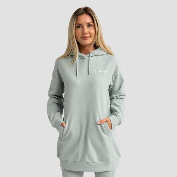 Bluza damska z kapturem długa Limitless Longline. Zielone bluzy GYMBEAM, m, bez wzorów, z bawełny, bez ramiączek, z kapturem. Za 123.90 zł.