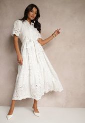Biała Rozkloszowana Sukienka w Stylu Boho z Bawełny Zdobiona Haftem Felavia. Białe sukienki Renee, na co dzień, m, z aplikacjami, z bawełny, boho, bez kołnierzyka, bez ramiączek, maxi, rozkloszowane. W wyprzedaży za 97.99 zł.