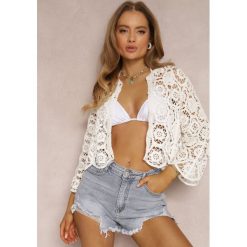 Biały Kardigan Ażurowy z Bawełny Lalatea. Białe swetry Renee, m, w ażurowe wzory, z bawełny, boho, bez ramiączek. W wyprzedaży za 110.49 zł.