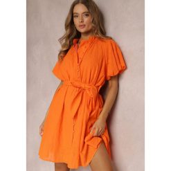 Pomarańczowa Sukienka z Bawełny Halpy. Brązowe sukienki Renee, na imprezę, m, bez wzorów, z bawełny, eleganckie, bez kołnierzyka, bez ramiączek, mini, dopasowane. W wyprzedaży za 174.99 zł.