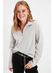 Trendyol Bluza w kolorze szarym rozmiar: L. Szare bluzy bez kaptura Trendyol, l, bez wzorów, bez kaptura. Za 74.11 zł.