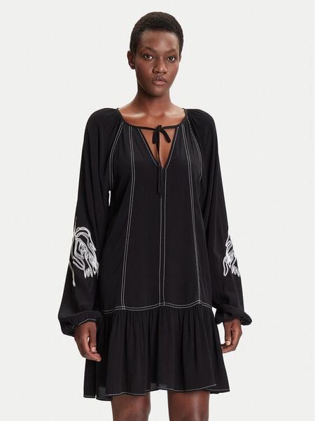 Desigual Sukienka codzienna Silvianegro 25WWVW19 Czarny Loose Fit. Czarne sukienki Desigual, na co dzień, s, bez wzorów, z wiskozy, bez kołnierzyka, bez ramiączek, proste. Za 319.99 zł.